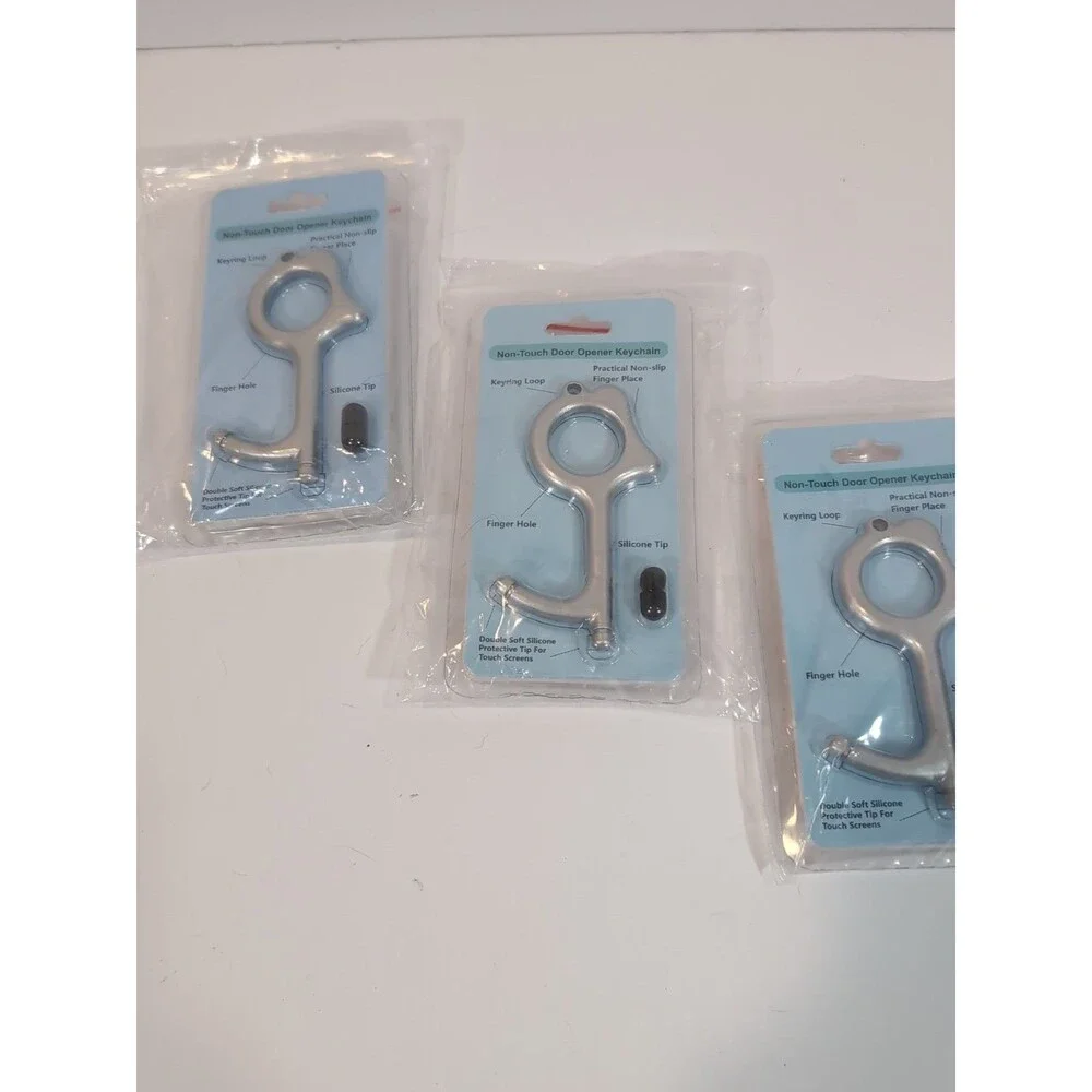 4x Lot No Touch Door Opener Tool And Retractable Keychain Zinc Alloy Silicone